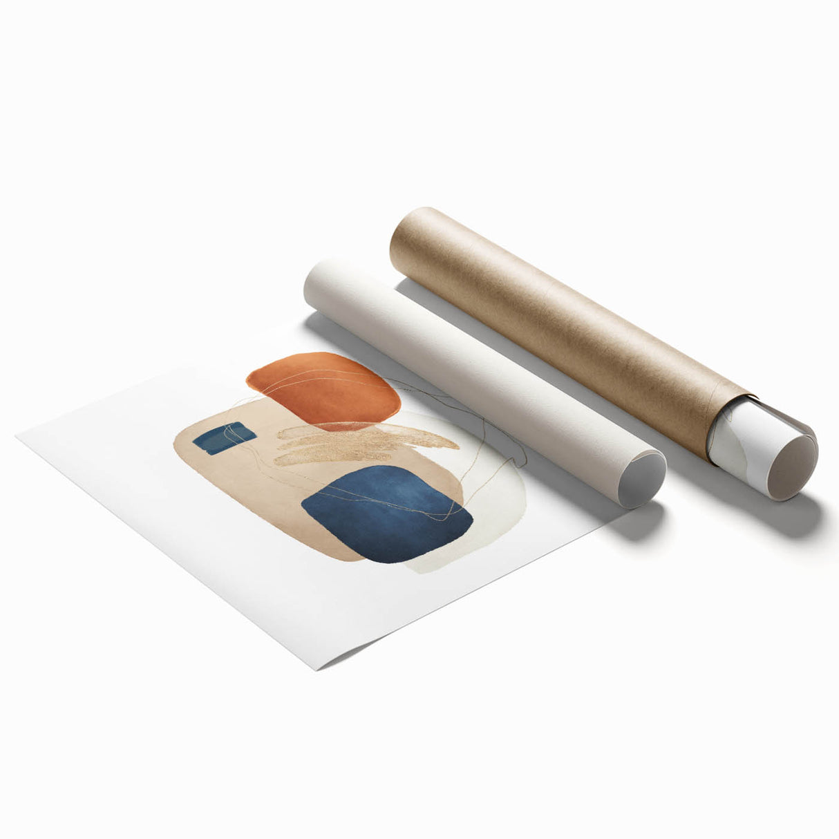 Modern geometric wall decor – navy and burnt orange abstract print