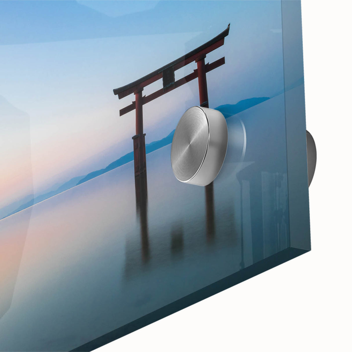 Abstract Minimalist Landscape Paintings – Torii Gate at Sunrise