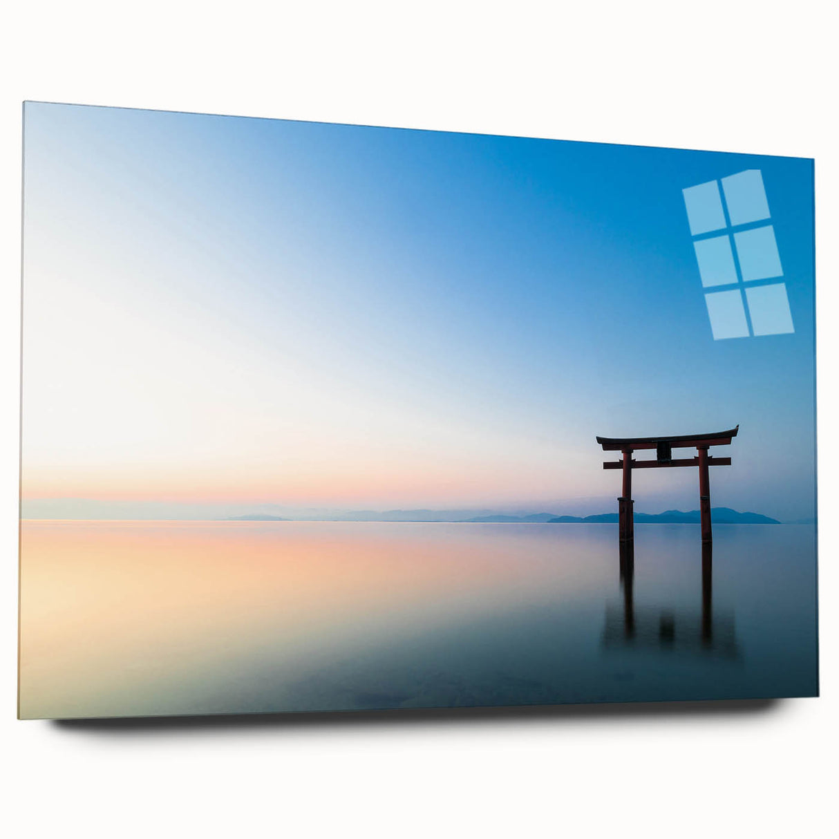 Abstract Minimalist Landscape Paintings – Torii Gate at Sunrise