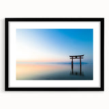 Abstract Minimalist Landscape Paintings – Torii Gate at Sunrise
