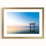 Abstract Minimalist Landscape Paintings – Torii Gate at Sunrise