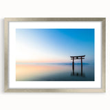 Abstract Minimalist Landscape Paintings – Torii Gate at Sunrise