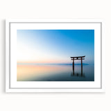 Abstract Minimalist Landscape Paintings – Torii Gate at Sunrise