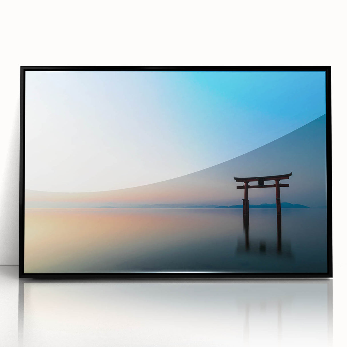 Abstract Minimalist Landscape Paintings – Torii Gate at Sunrise