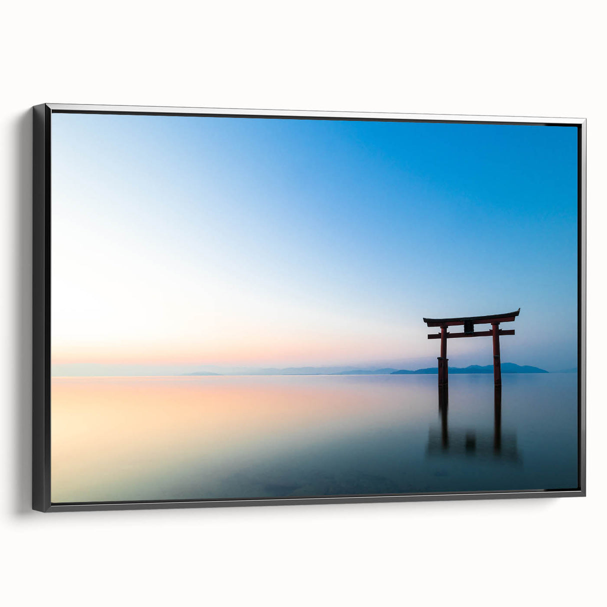 Abstract Minimalist Landscape Paintings – Torii Gate at Sunrise