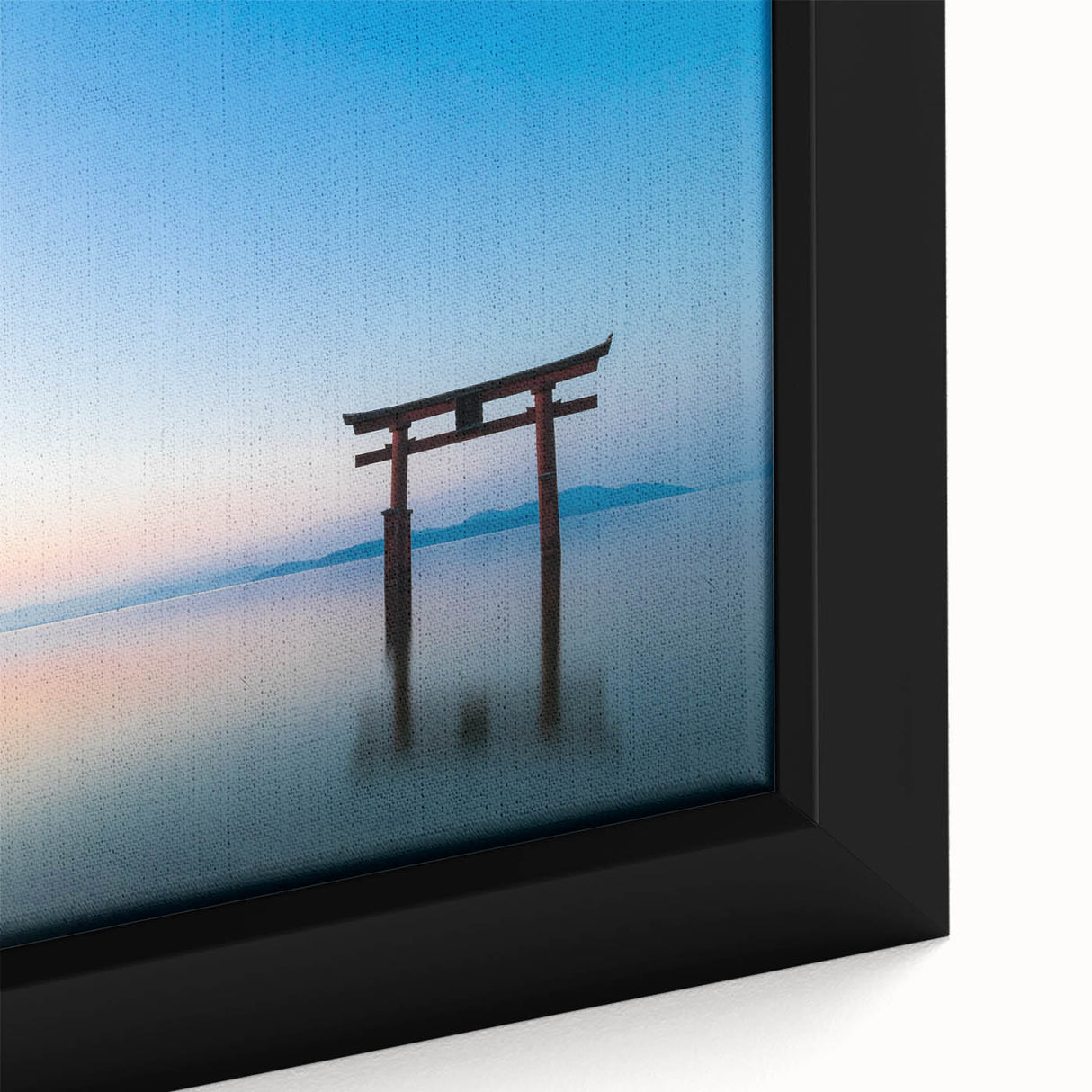 Abstract Minimalist Landscape Paintings – Torii Gate at Sunrise