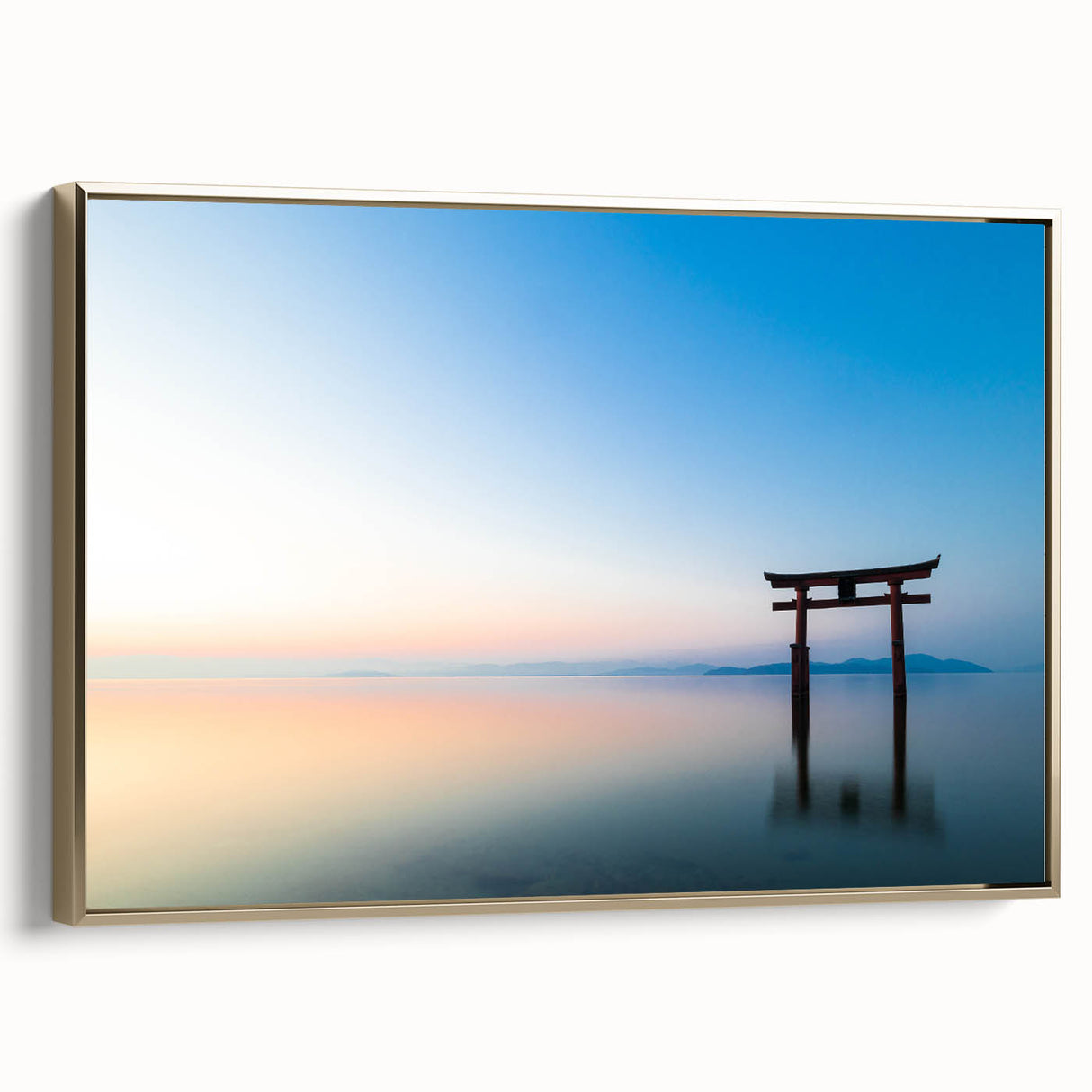 Abstract Minimalist Landscape Paintings – Torii Gate at Sunrise