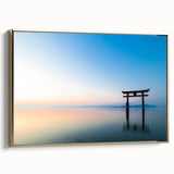 Abstract Minimalist Landscape Paintings – Torii Gate at Sunrise