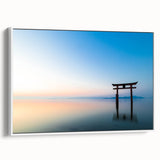 Abstract Minimalist Landscape Paintings – Torii Gate at Sunrise