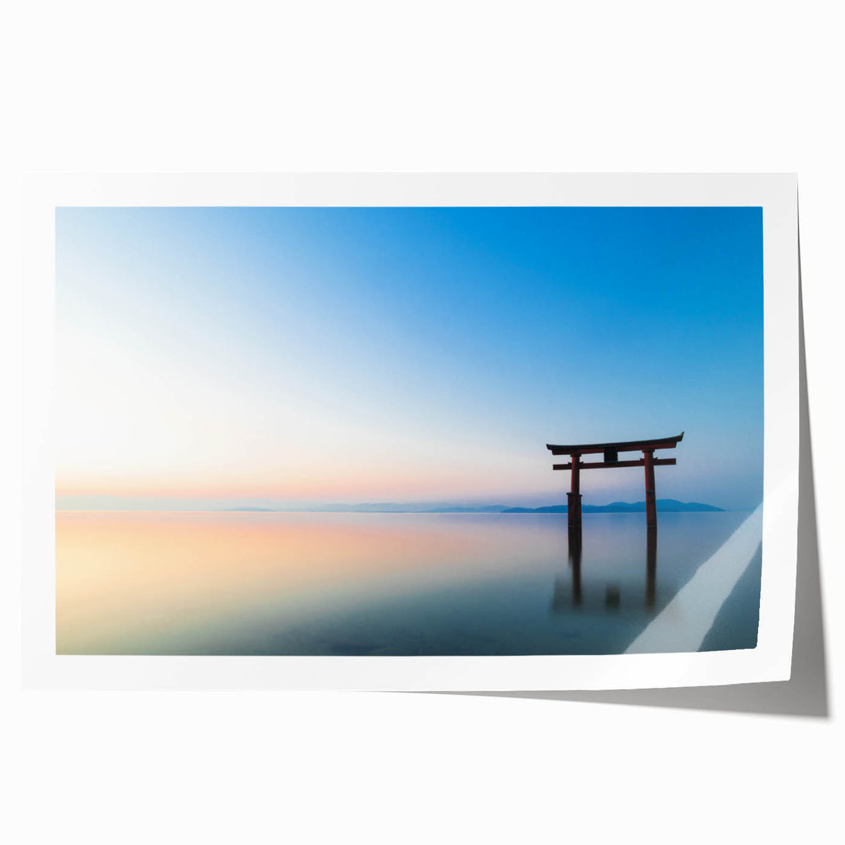 Abstract Minimalist Landscape Paintings – Torii Gate at Sunrise