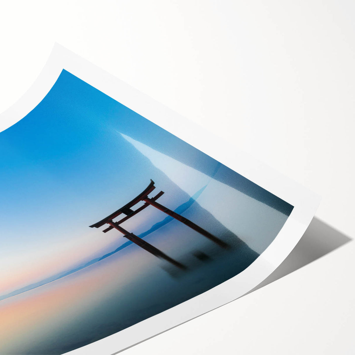 Abstract Minimalist Landscape Paintings – Torii Gate at Sunrise