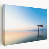 Abstract Minimalist Landscape Paintings – Torii Gate at Sunrise