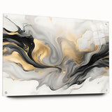 Modern Fluid Art Print – Black, White & Gold Abstract Wall Decor
