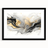 Modern Fluid Art Print – Black, White & Gold Abstract Wall Decor