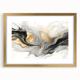 Modern Fluid Art Print – Black, White & Gold Abstract Wall Decor