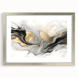 Modern Fluid Art Print – Black, White & Gold Abstract Wall Decor