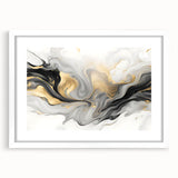 Modern Fluid Art Print – Black, White & Gold Abstract Wall Decor