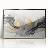Modern Fluid Art Print – Black, White & Gold Abstract Wall Decor