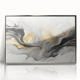 Modern Fluid Art Print – Black, White & Gold Abstract Wall Decor