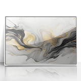 Modern Fluid Art Print – Black, White & Gold Abstract Wall Decor