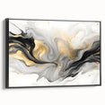 Modern Fluid Art Print – Black, White & Gold Abstract Wall Decor