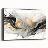 Modern Fluid Art Print – Black, White & Gold Abstract Wall Decor