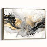 Modern Fluid Art Print – Black, White & Gold Abstract Wall Decor