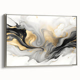 Modern Fluid Art Print – Black, White & Gold Abstract Wall Decor