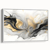 Modern Fluid Art Print – Black, White & Gold Abstract Wall Decor