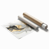 Modern Fluid Art Print – Black, White & Gold Abstract Wall Decor