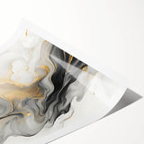 Modern Fluid Art Print – Black, White & Gold Abstract Wall Decor