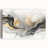 Modern Fluid Art Print – Black, White & Gold Abstract Wall Decor