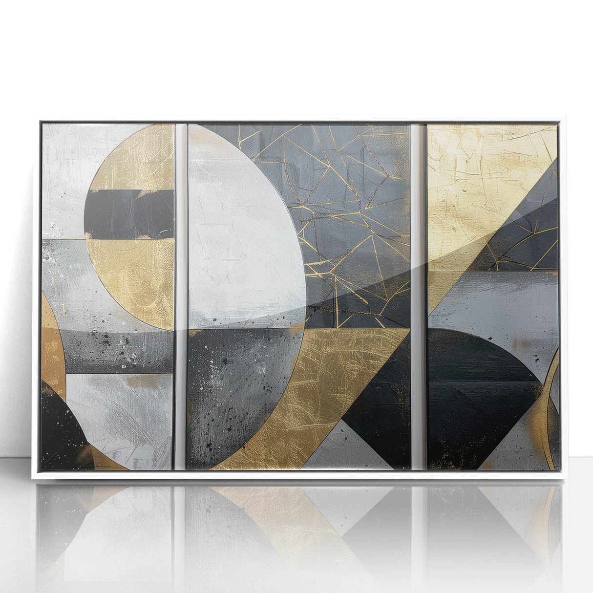 Elegant Black, White, and Gold Abstract Wall Art - Geometric Canvas