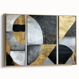 Elegant Black, White, and Gold Abstract Wall Art - Geometric Canvas