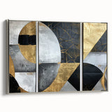 Elegant Black, White, and Gold Abstract Wall Art - Geometric Canvas