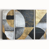 Elegant Black, White, and Gold Abstract Wall Art - Geometric Canvas