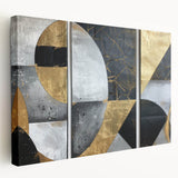Elegant Black, White, and Gold Abstract Wall Art - Geometric Canvas