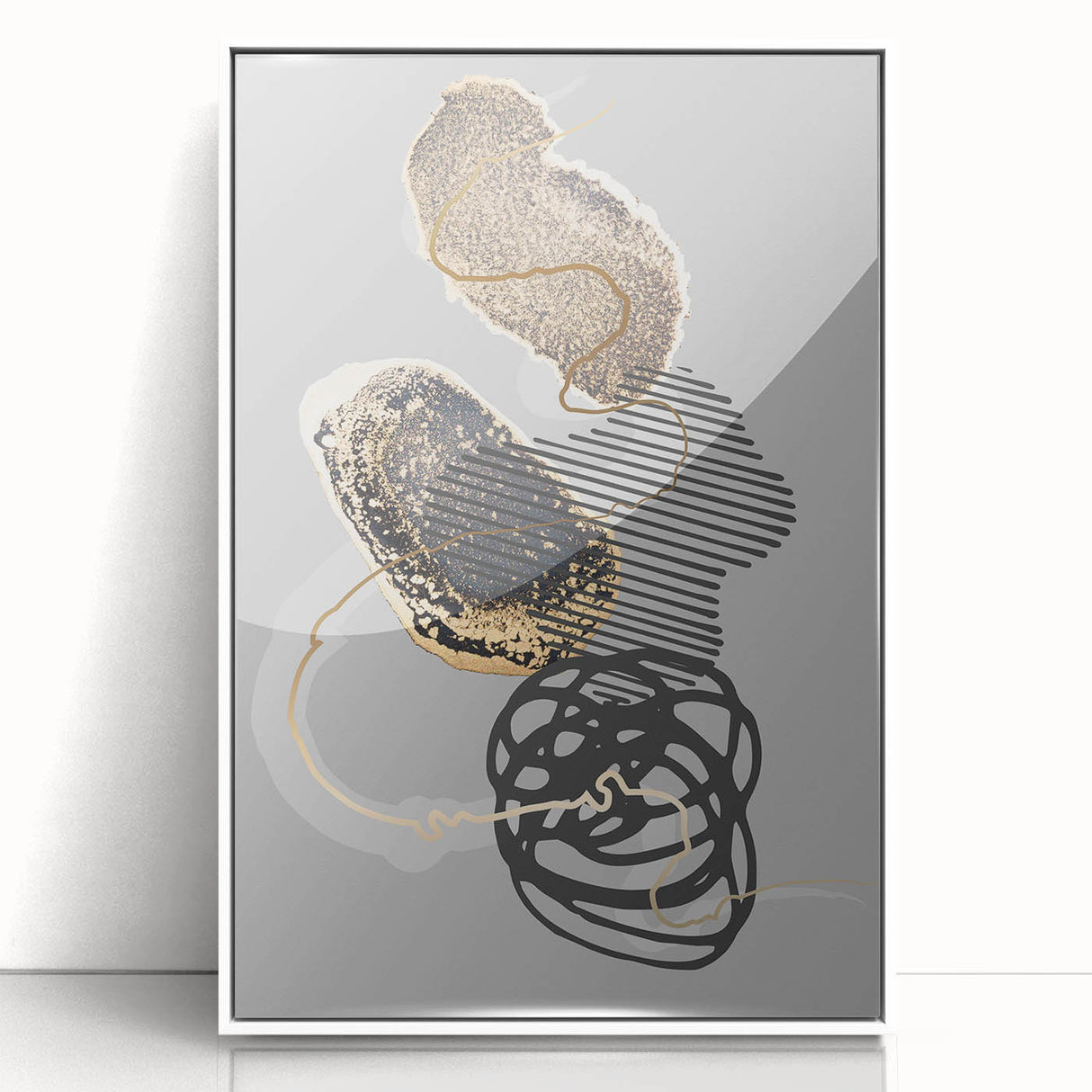 Elegant Abstract Art Design – Black, Gold & Gray Luxury Print