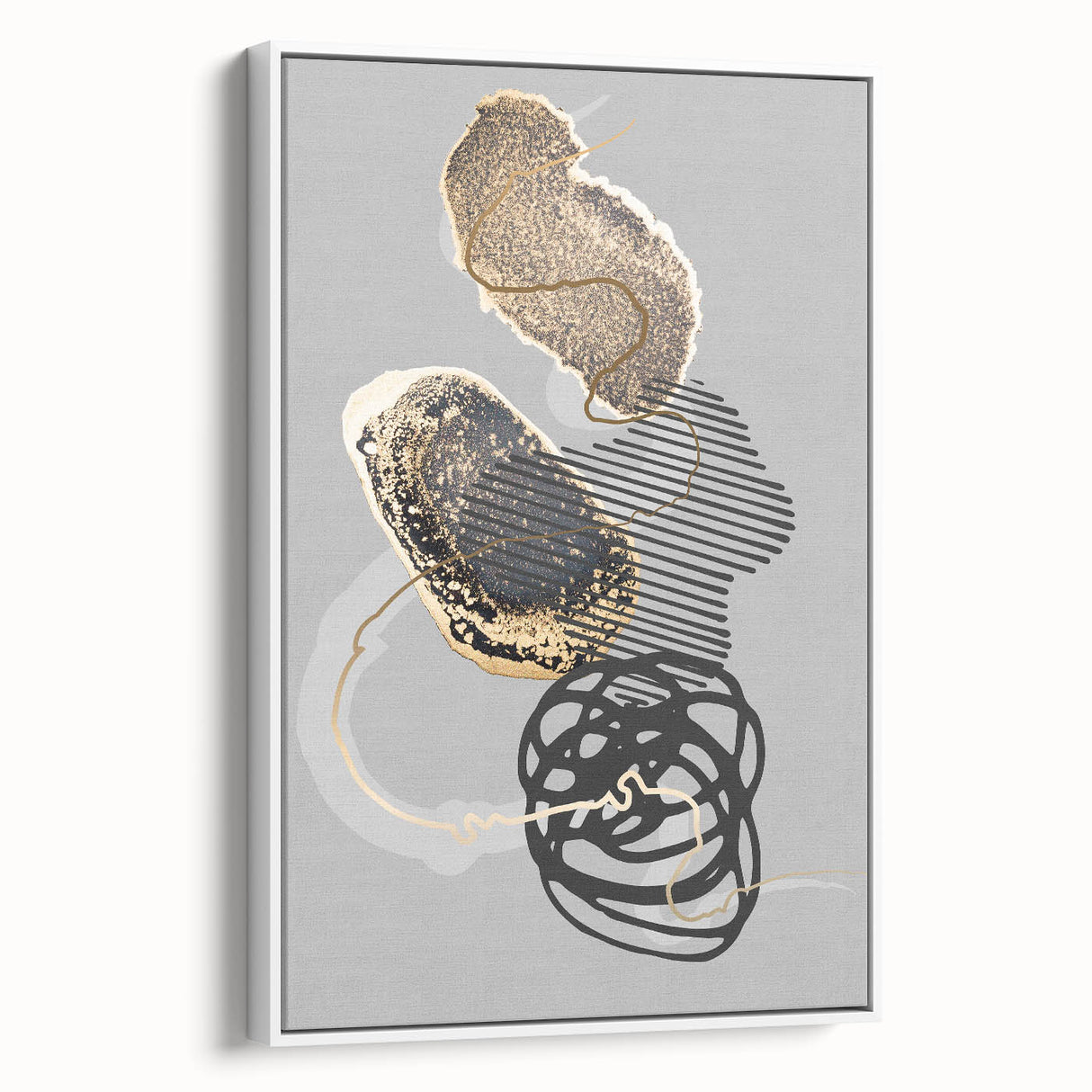 Elegant Abstract Art Design – Black, Gold & Gray Luxury Print