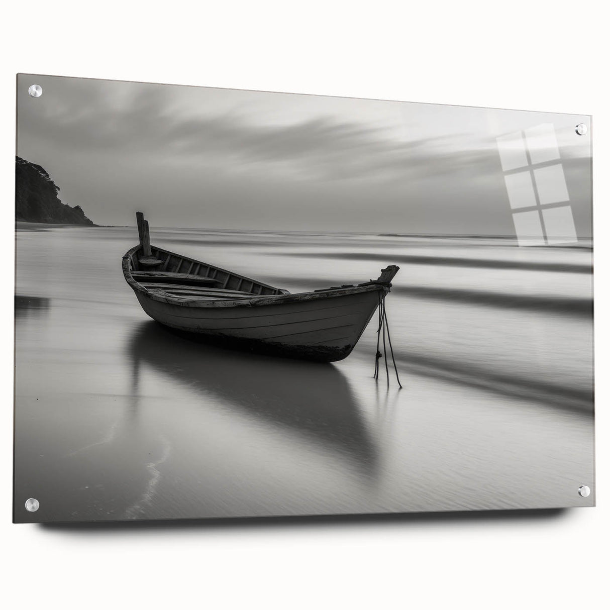 Solitary Boat on Silent Shores – Fine Art Black & White Photography