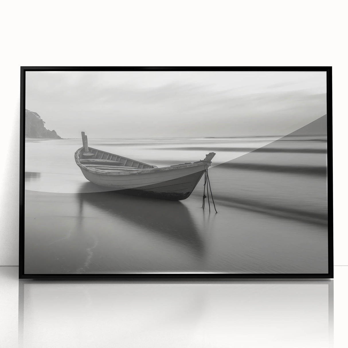 Solitary Boat on Silent Shores – Fine Art Black & White Photography