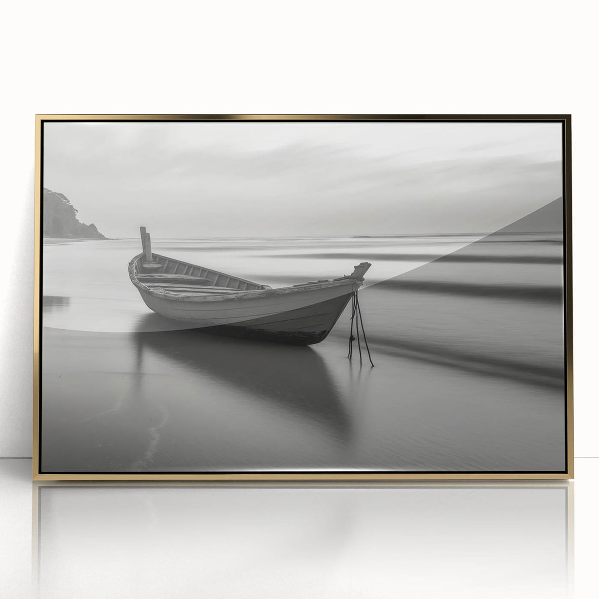 Solitary Boat on Silent Shores – Fine Art Black & White Photography