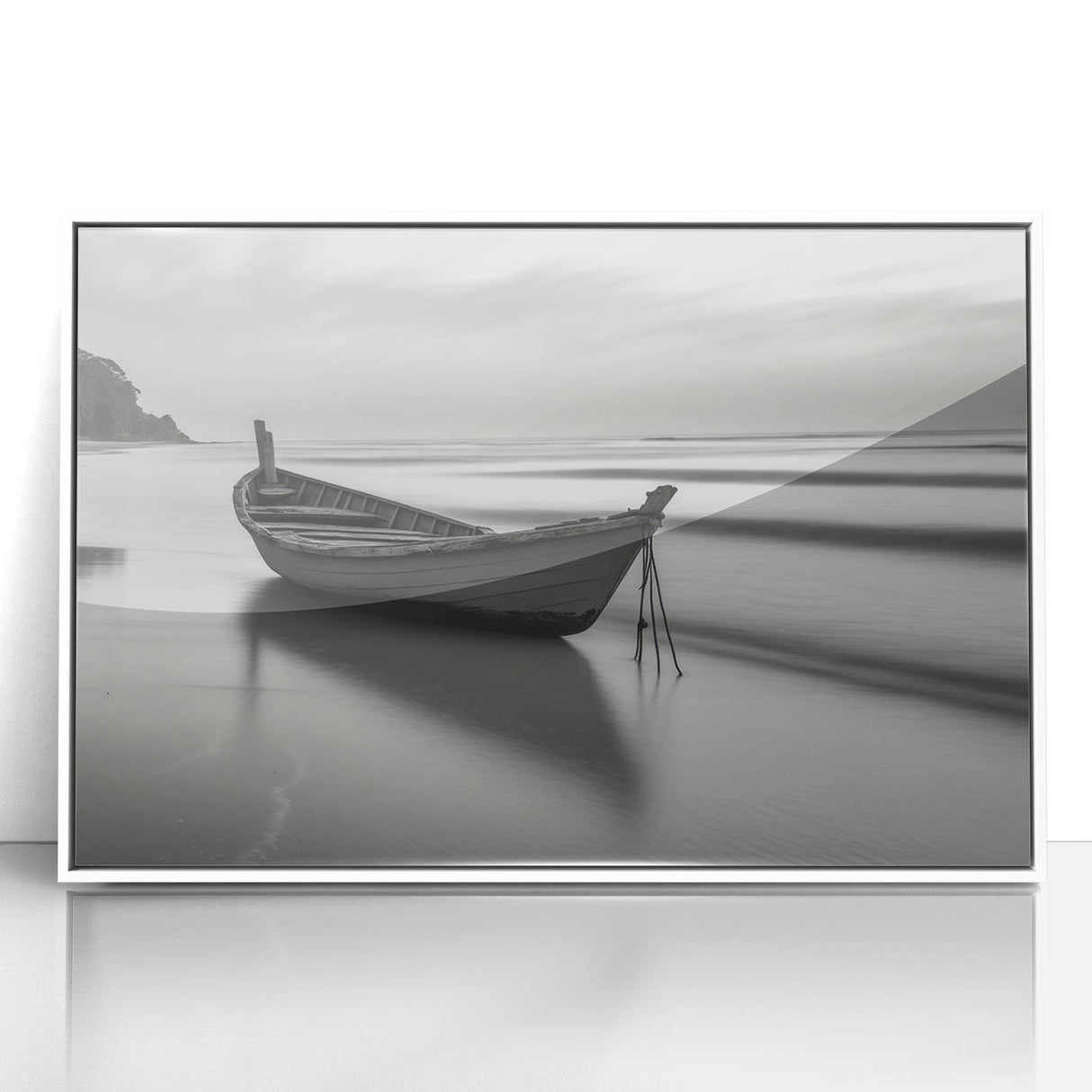 Solitary Boat on Silent Shores – Fine Art Black & White Photography