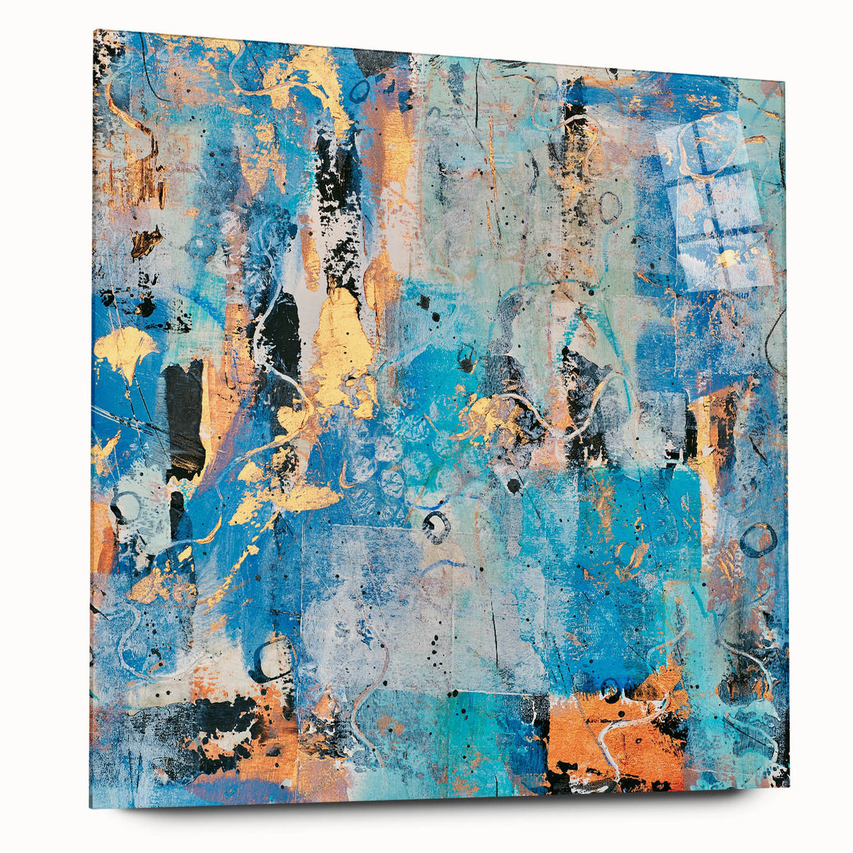 Contemporary Canvas Print - Blue & Gold Abstract Painting