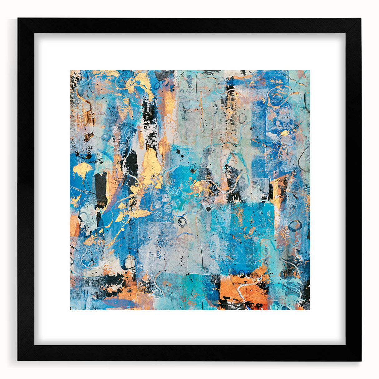 Contemporary Canvas Print - Blue & Gold Abstract Painting