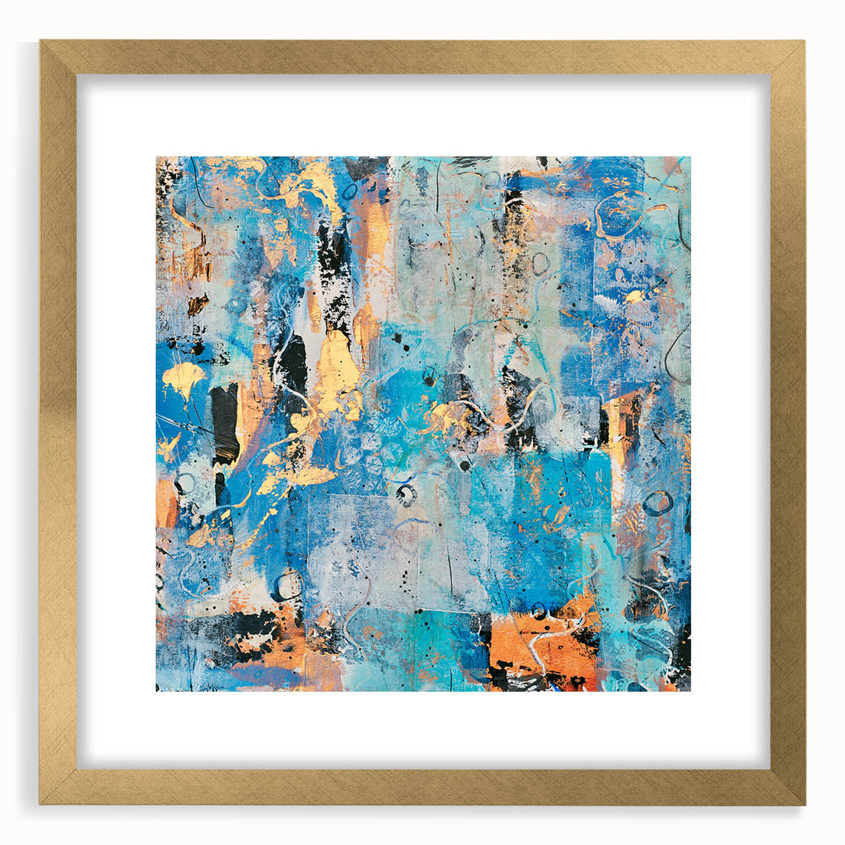 Contemporary Canvas Print - Blue & Gold Abstract Painting