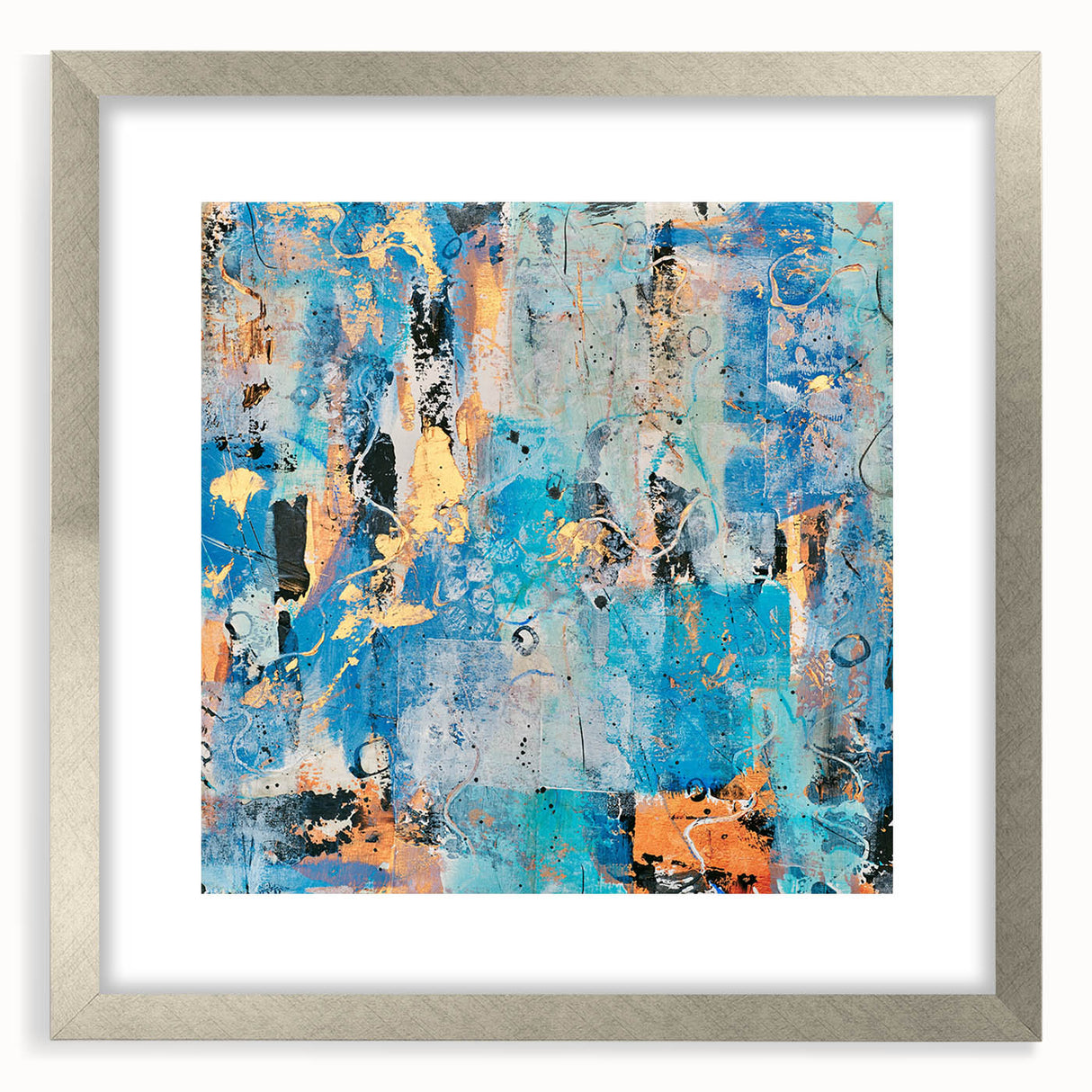 Contemporary Canvas Print - Blue & Gold Abstract Painting