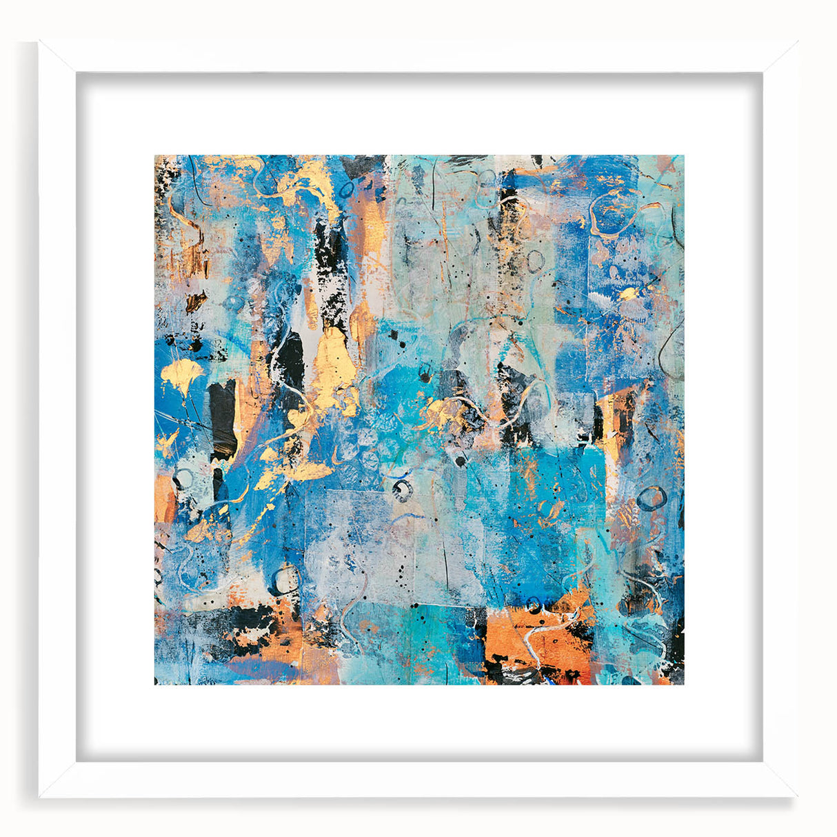 Contemporary Canvas Print - Blue & Gold Abstract Painting