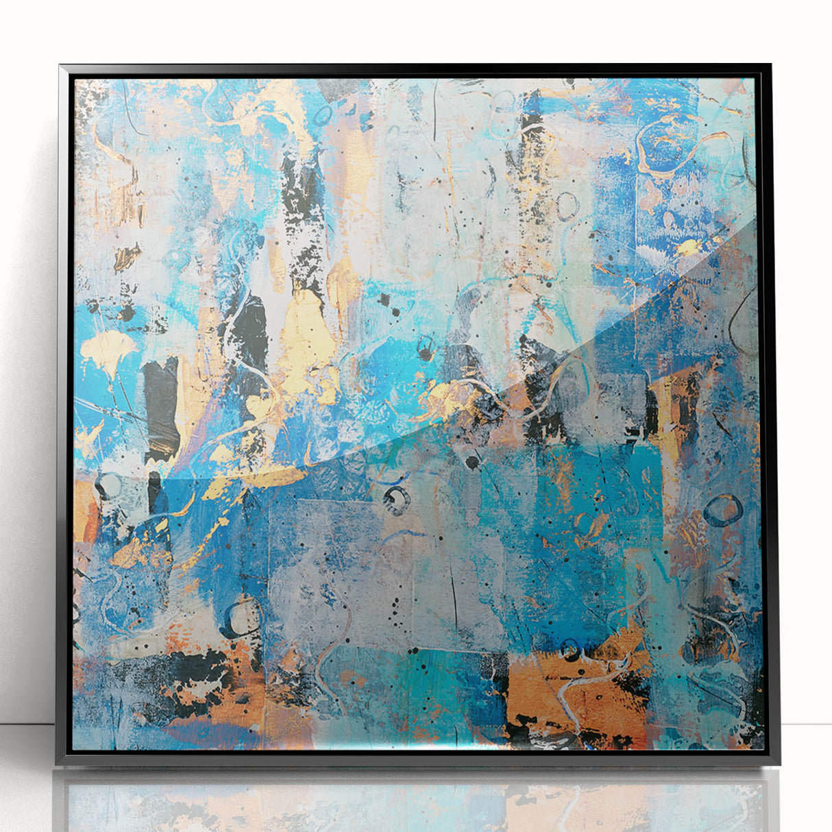 Contemporary Canvas Print - Blue & Gold Abstract Painting