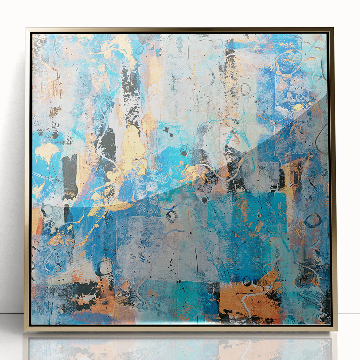 Contemporary Canvas Print - Blue & Gold Abstract Painting